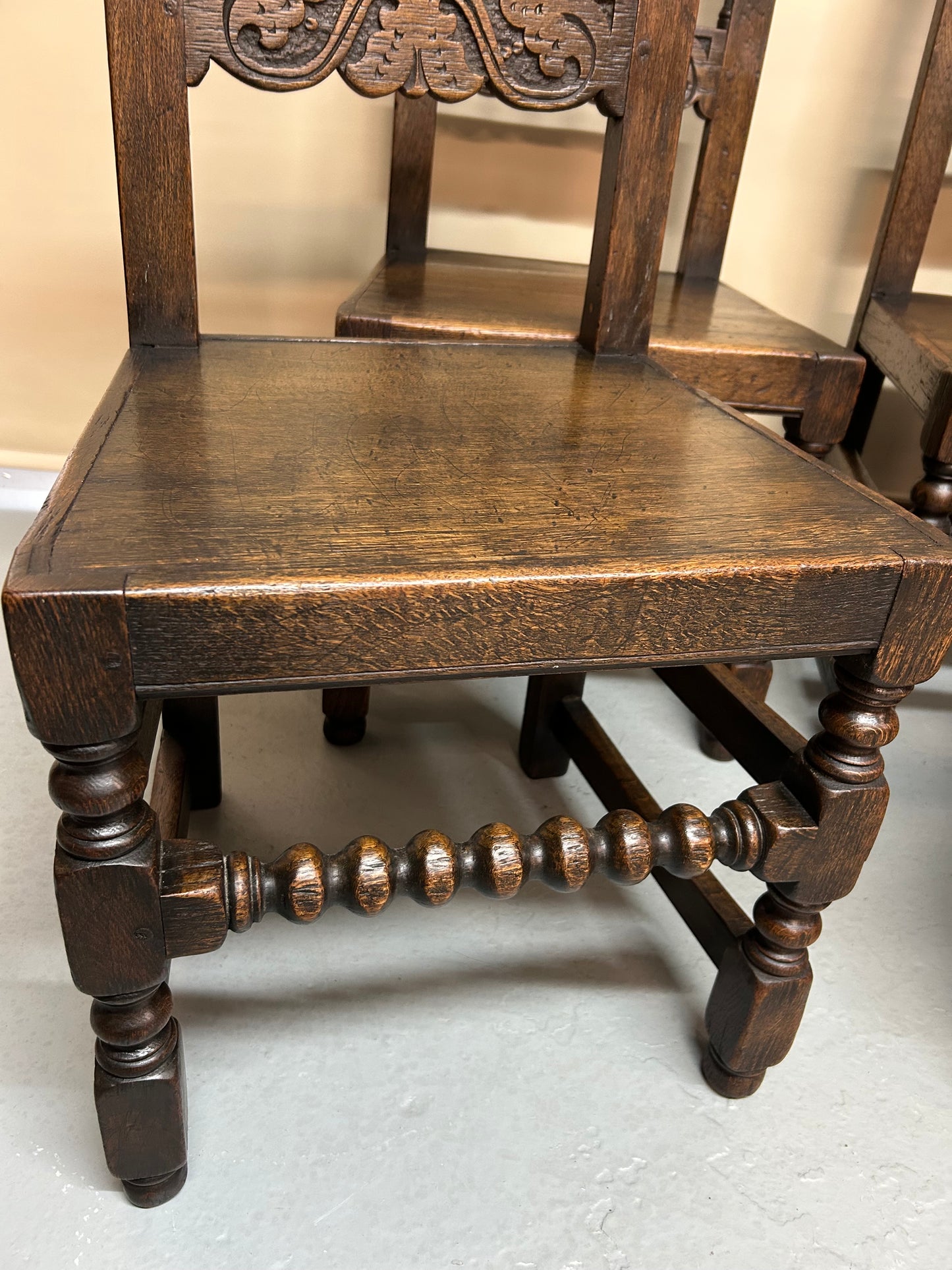 Set of six 17th Century style Derbyshire Oak Dining Chairs