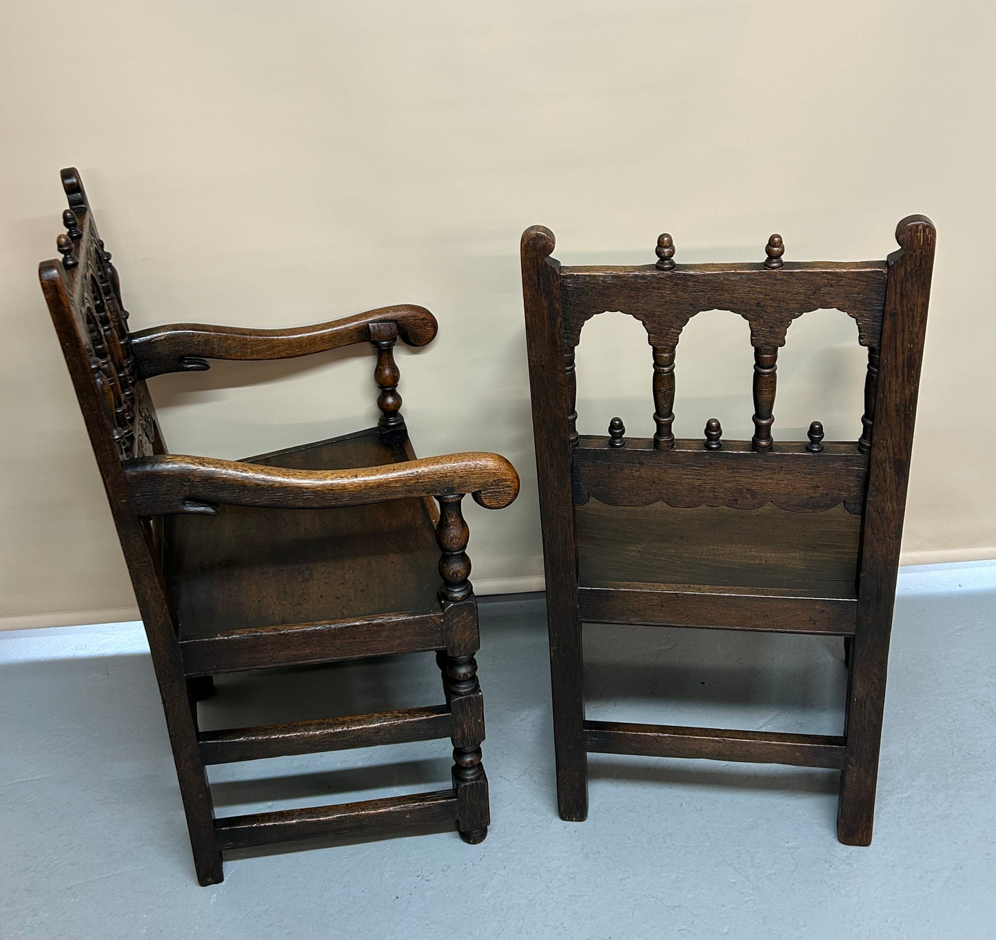 Set of six 17th Century style Derbyshire Oak Dining Chairs