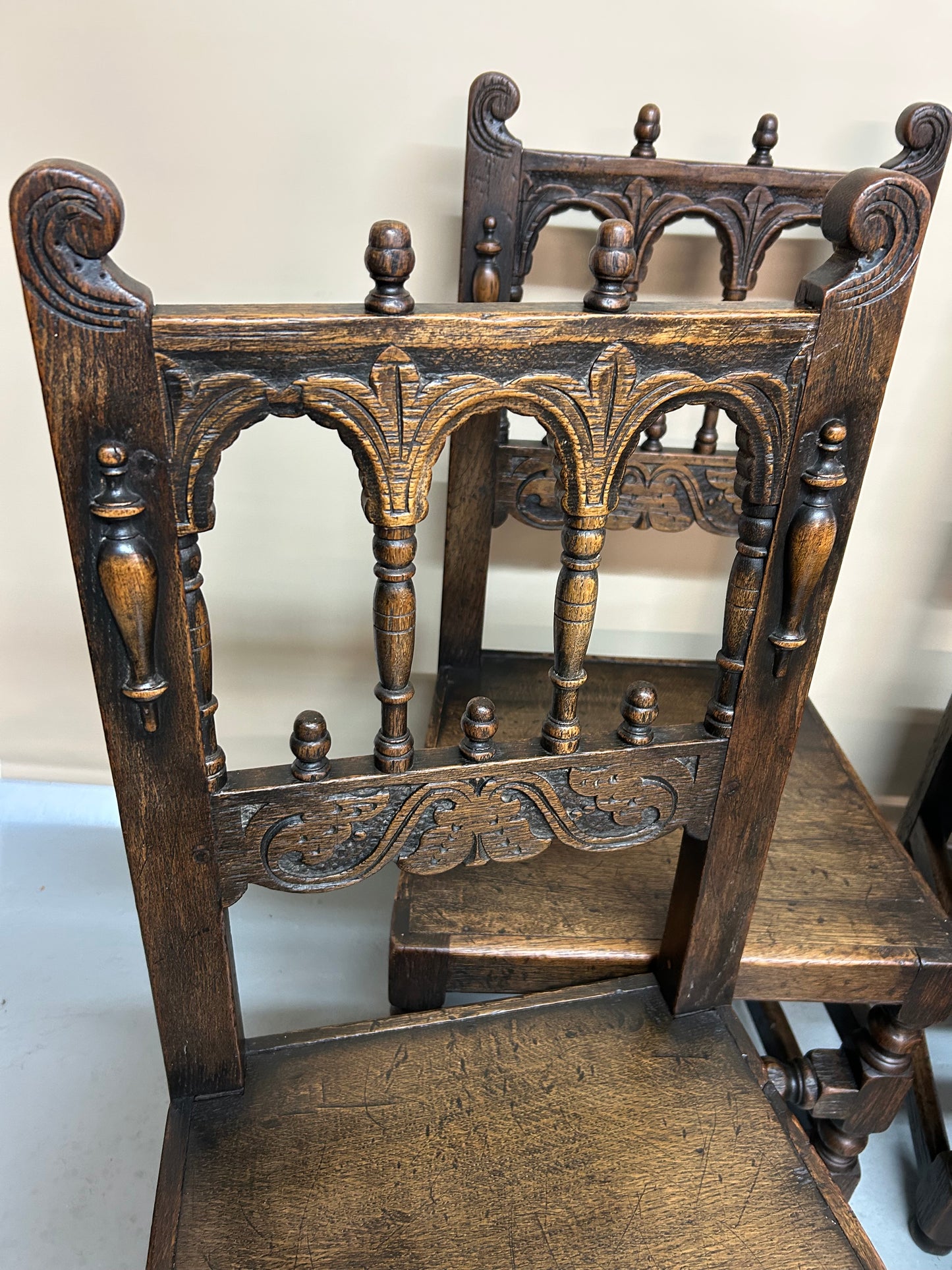 Set of six 17th Century style Derbyshire Oak Dining Chairs