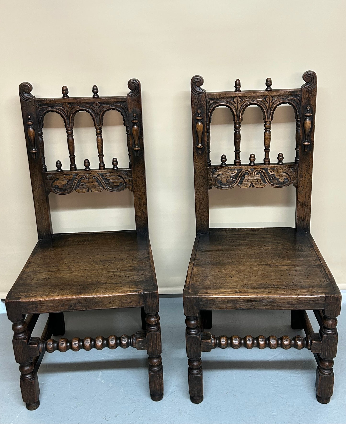Set of six 17th Century style Derbyshire Oak Dining Chairs