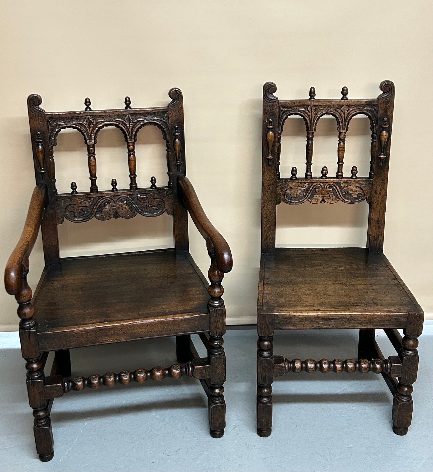 Set of six 17th Century style Derbyshire Oak Dining Chairs