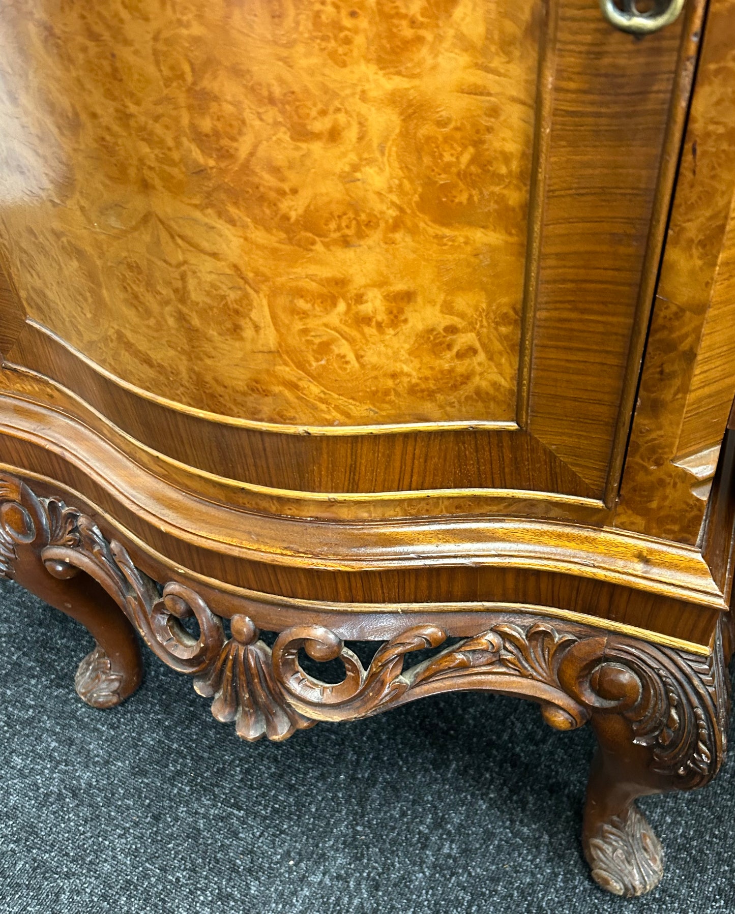 1930s Queen Anne Burr Walnut Sideboard