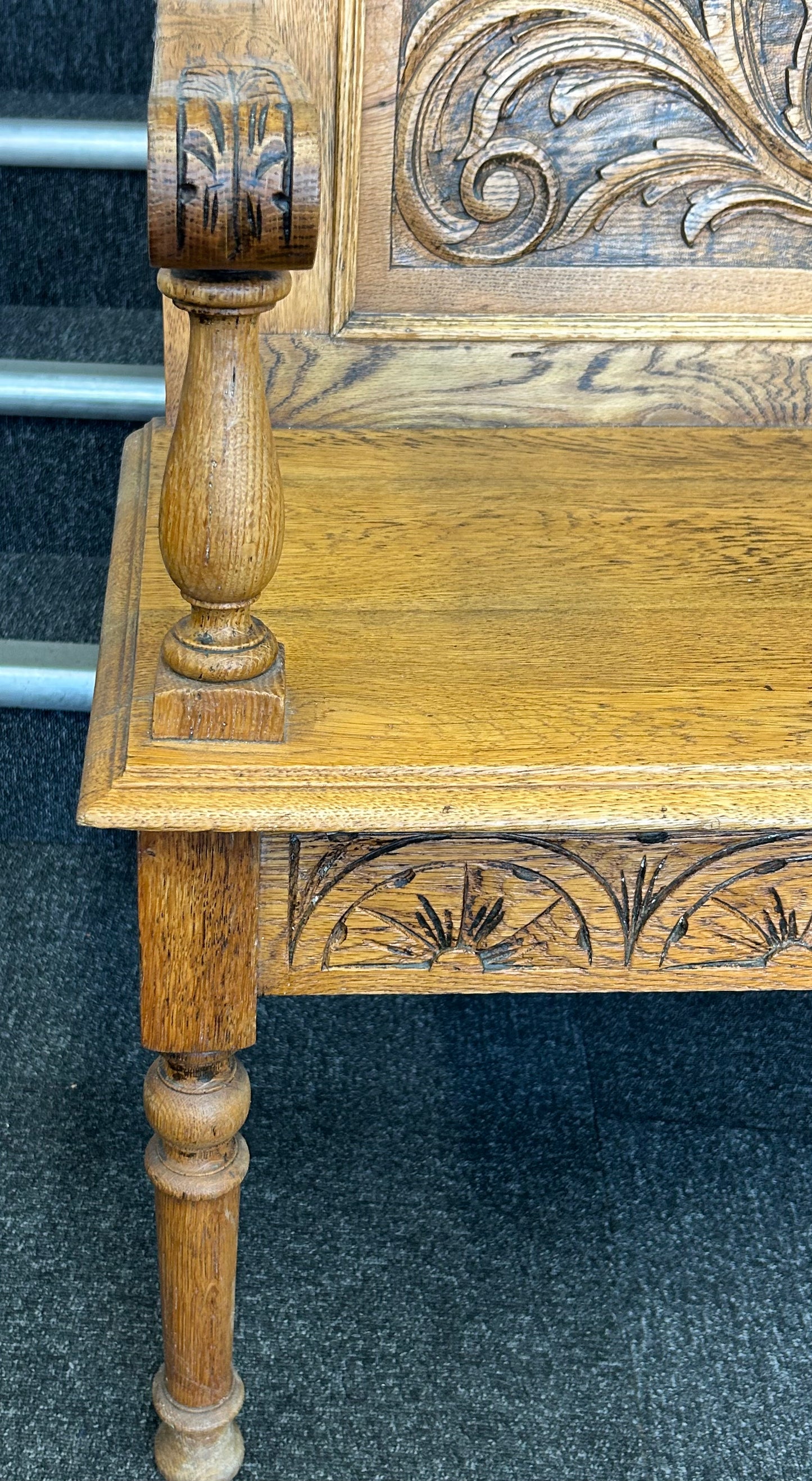 Carved oak hall seat