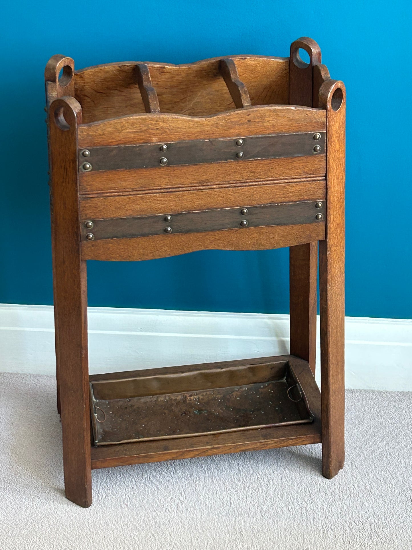 Arts and crafts oak stick stand