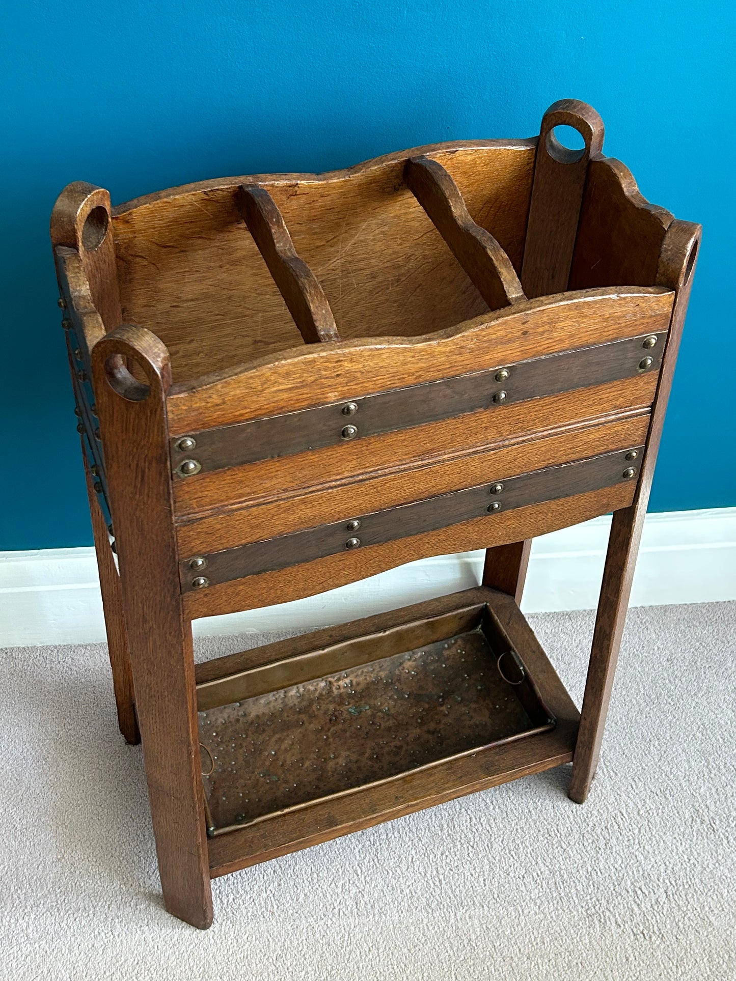 Arts and crafts oak stick stand