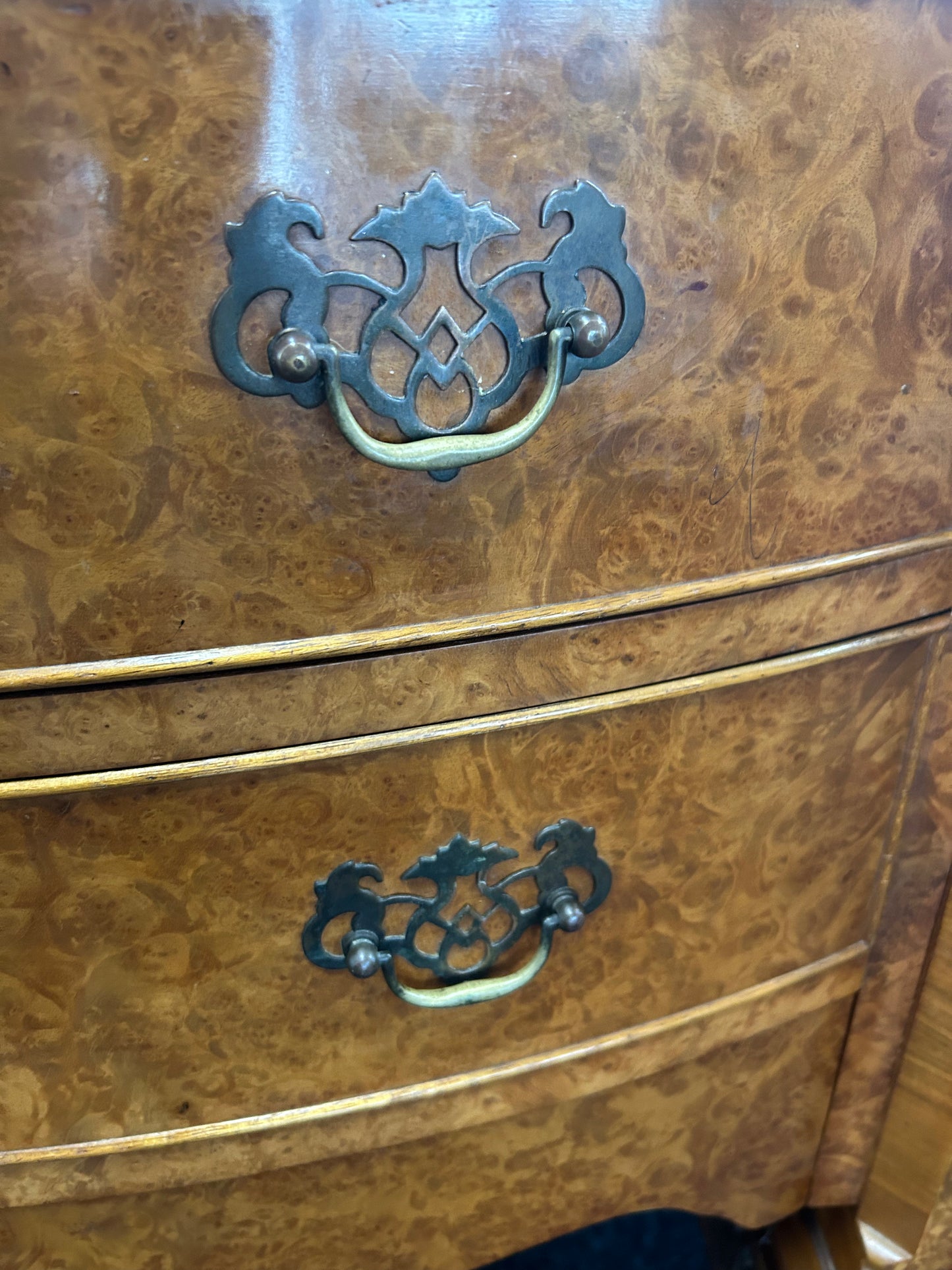 1930s Queen Anne Burr Walnut Sideboard