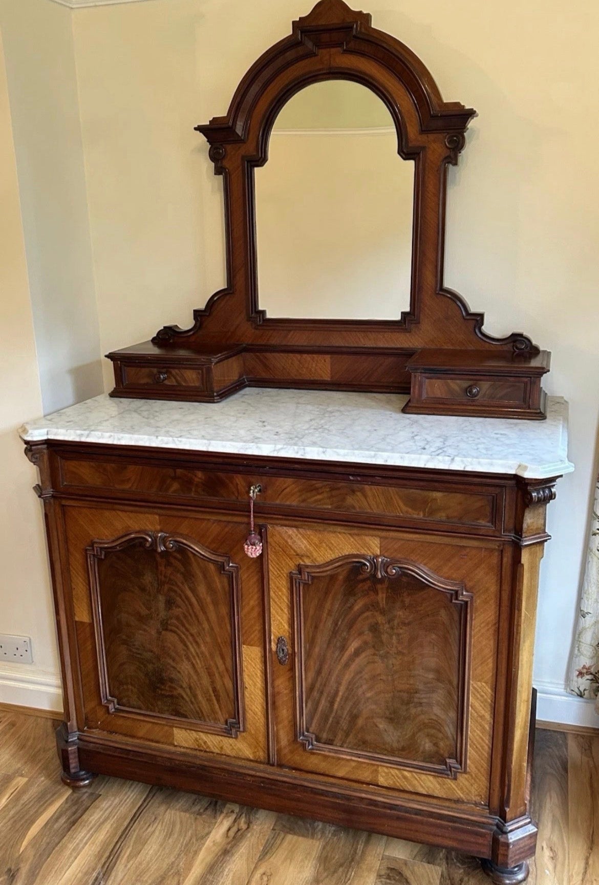 19th Century mahogany French marble top dressing table