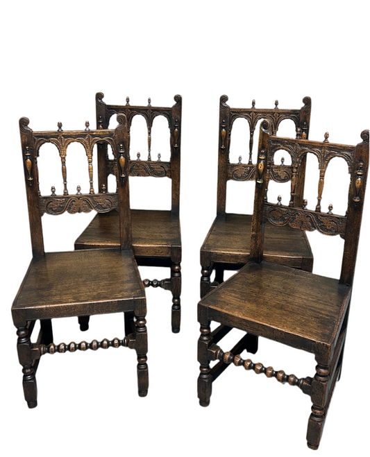 Set of six 17th Century style Derbyshire Oak Dining Chairs