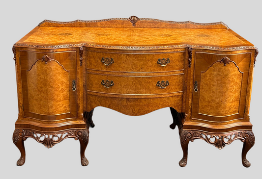1930s Queen Anne Burr Walnut Sideboard