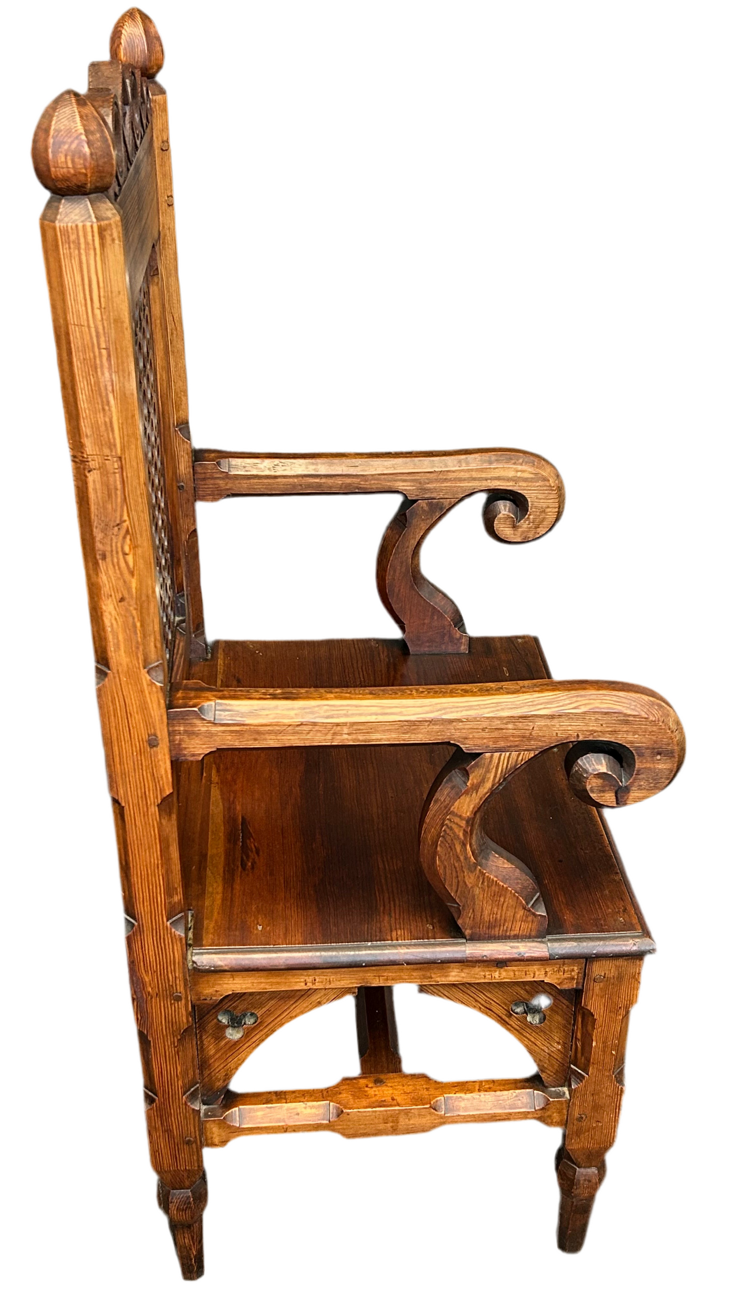 Ecclesiastical pitch pine throne chair