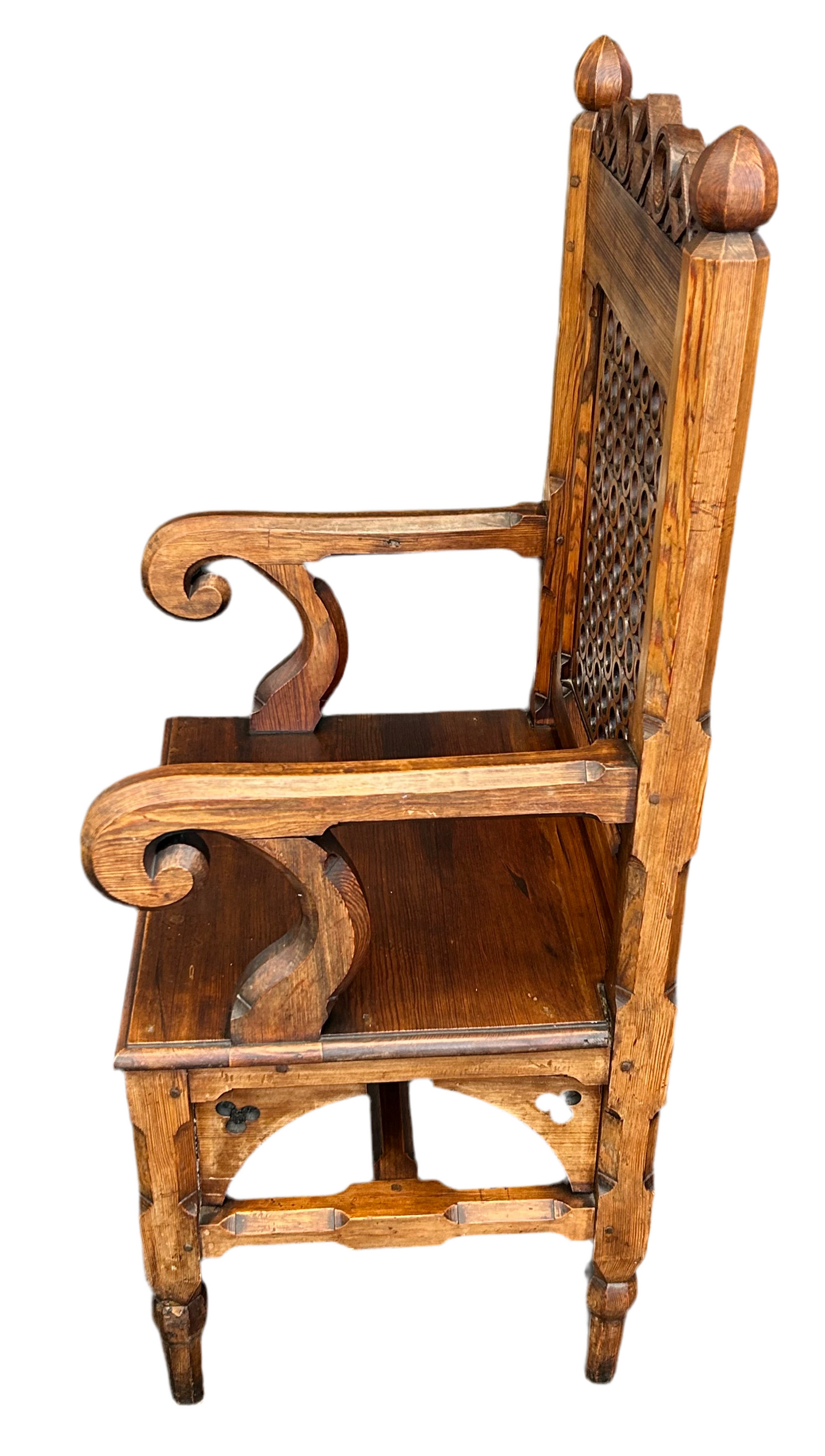 Ecclesiastical pitch pine throne chair