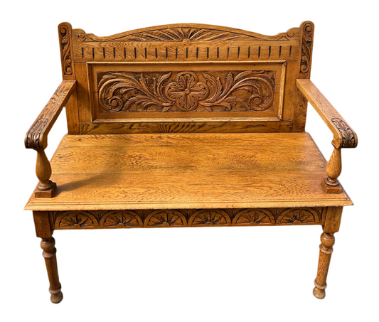 Carved oak hall seat