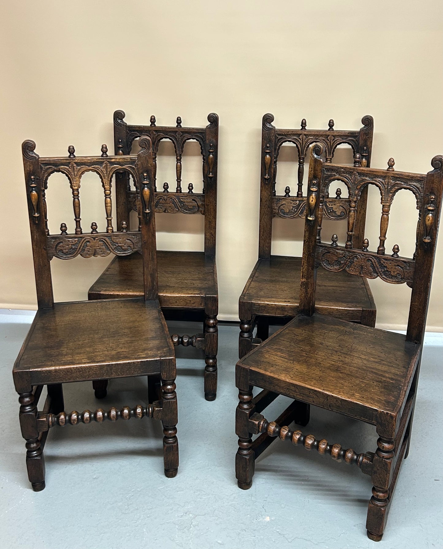 Set of six 17th Century style Derbyshire Oak Dining Chairs