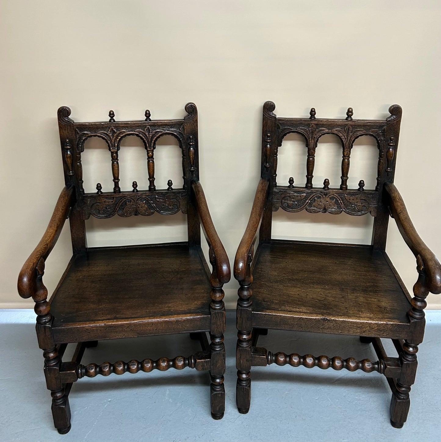 Set of six 17th Century style Derbyshire Oak Dining Chairs