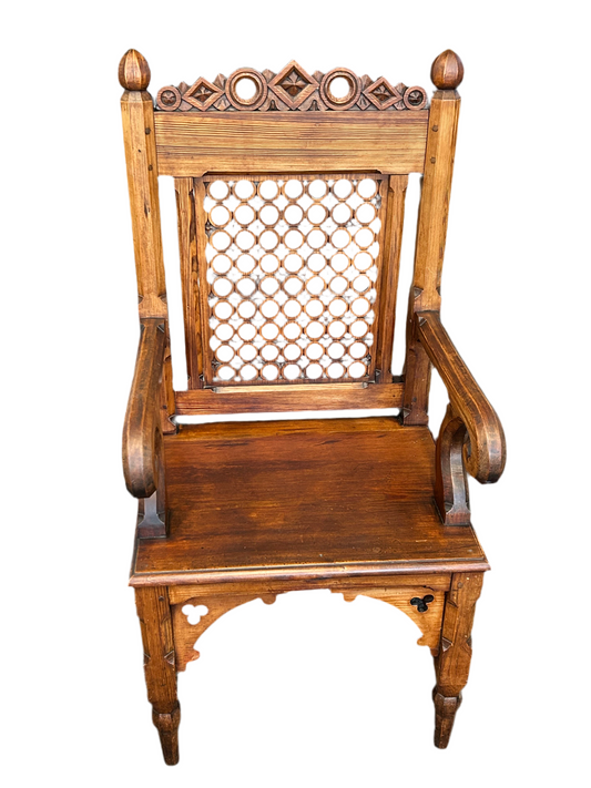 Ecclesiastical pitch pine throne chair