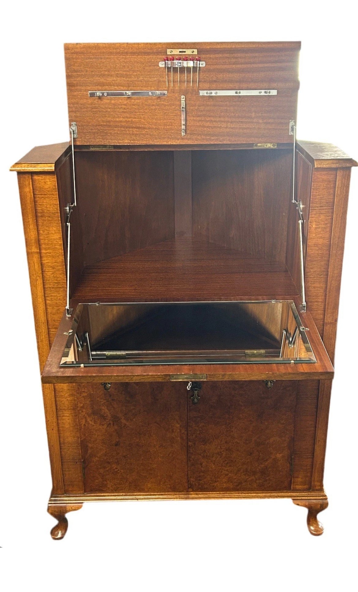Waring and Gillow burr walnut corner cocktail cabinet