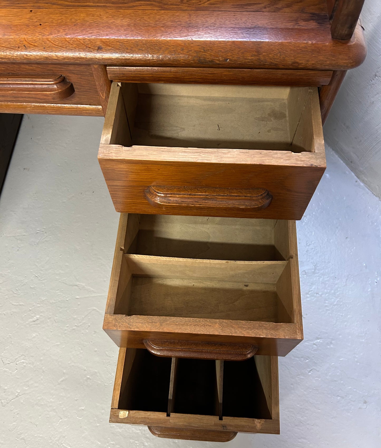 Oak roll top writing desk