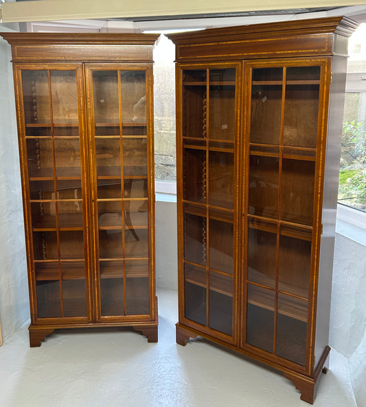 Pair of Mahogany Reproduction inlaid glazed bookcases
