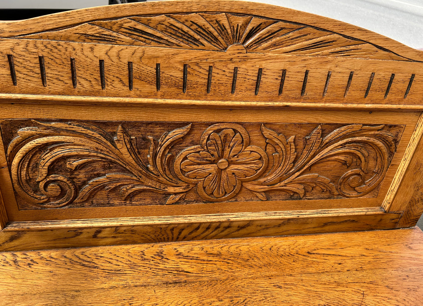 Carved oak hall seat
