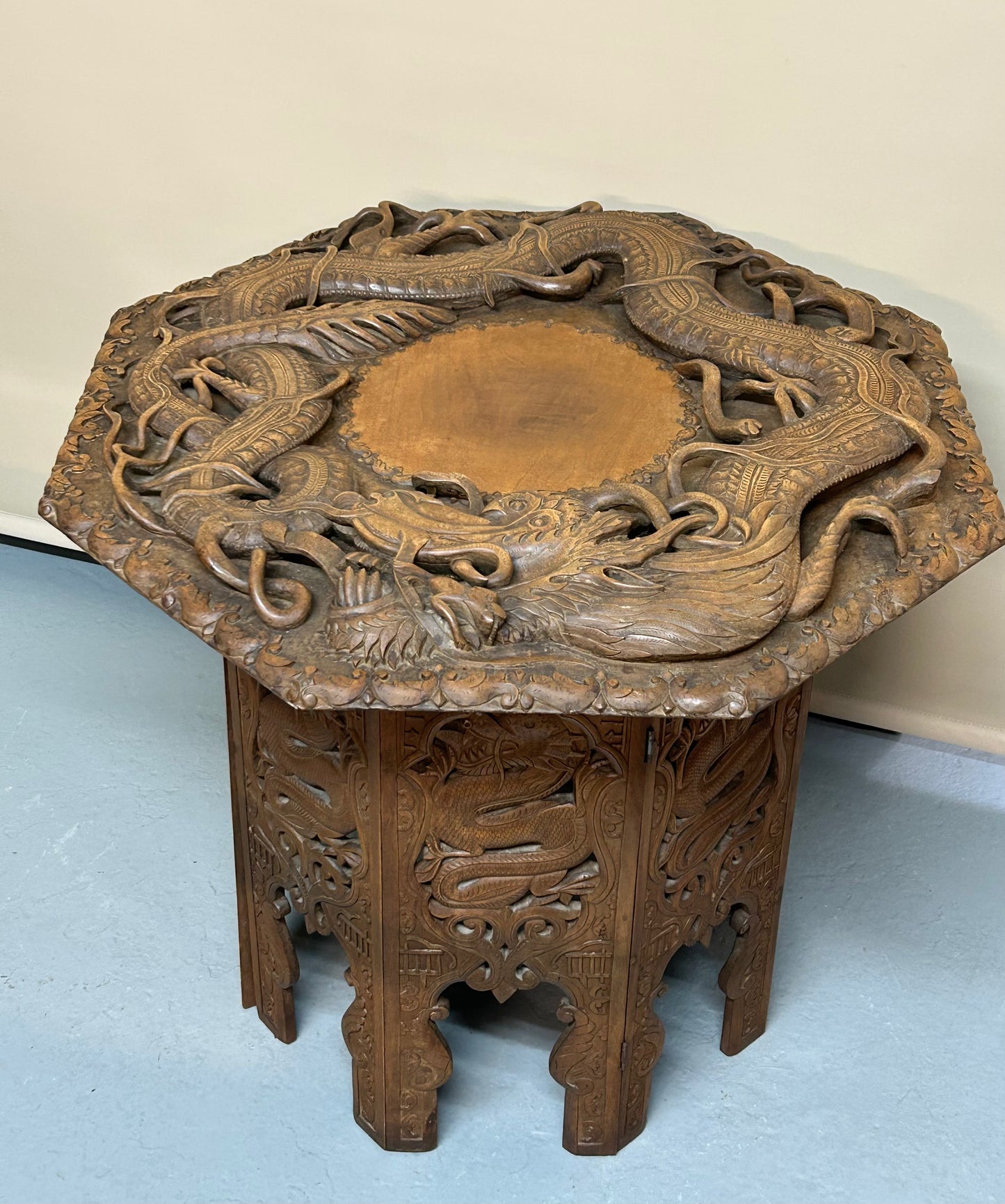 Decorative hand carved Chinese dragon side table