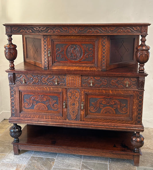 Oak carved court cupboard