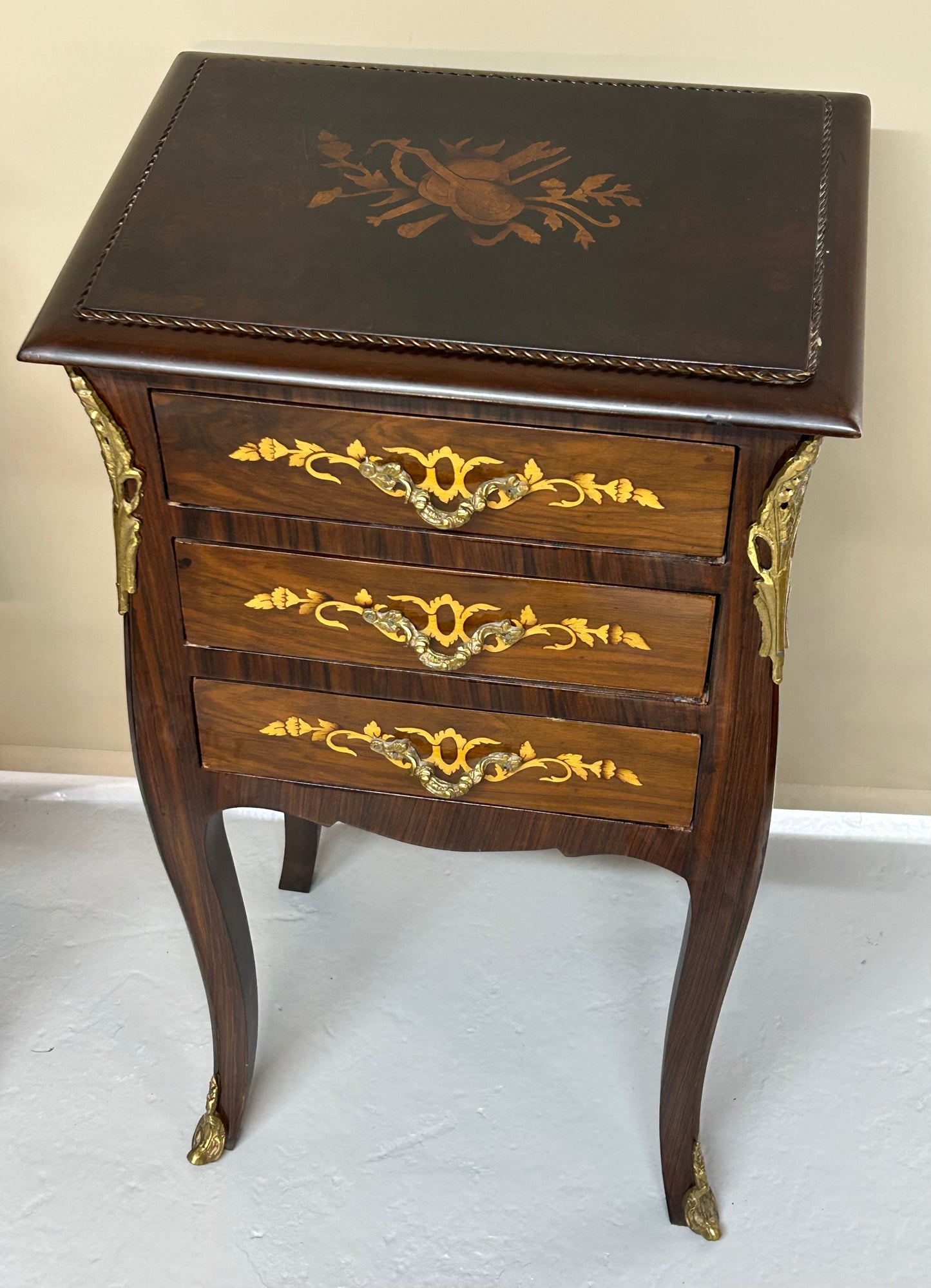 Pair of Louis XV style marquetry bedside cabinets