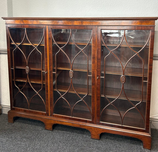 Mahogany 3 door glazed bookcase by Wylie and Lochhead