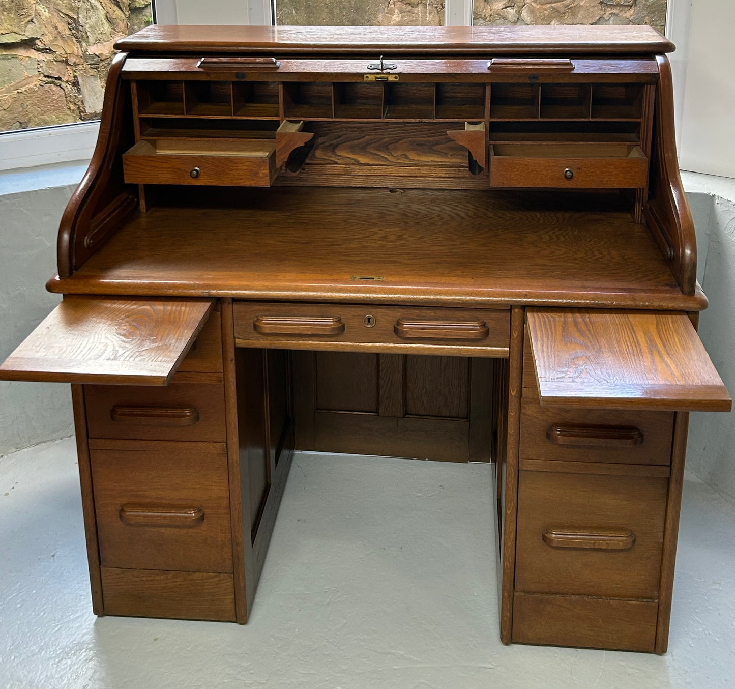 Oak roll top writing desk