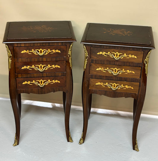 Pair of Louis XV style marquetry bedside cabinets