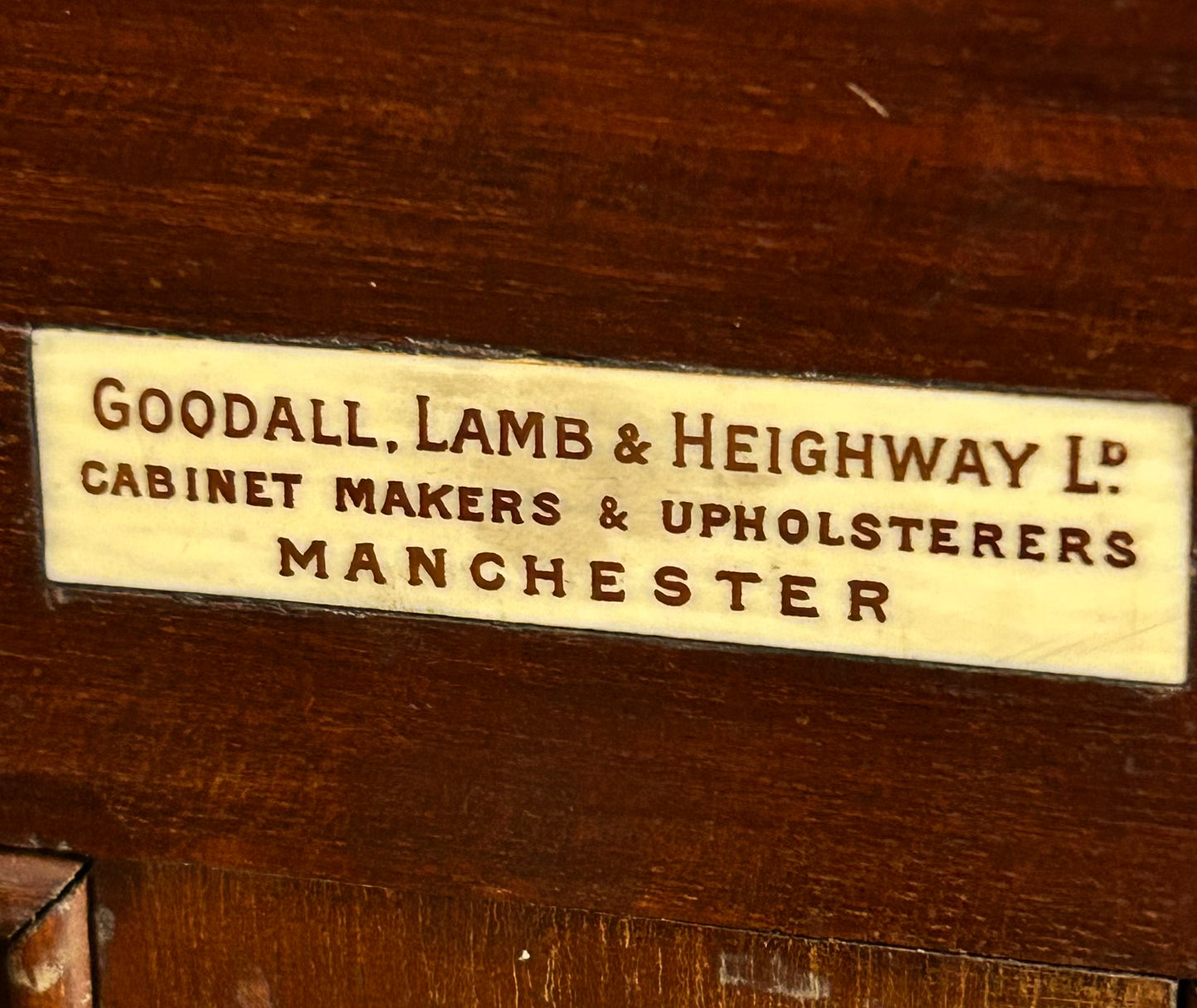 Corner bookcase cabinet by Goodhall, Lamb and Heighway of Manchester