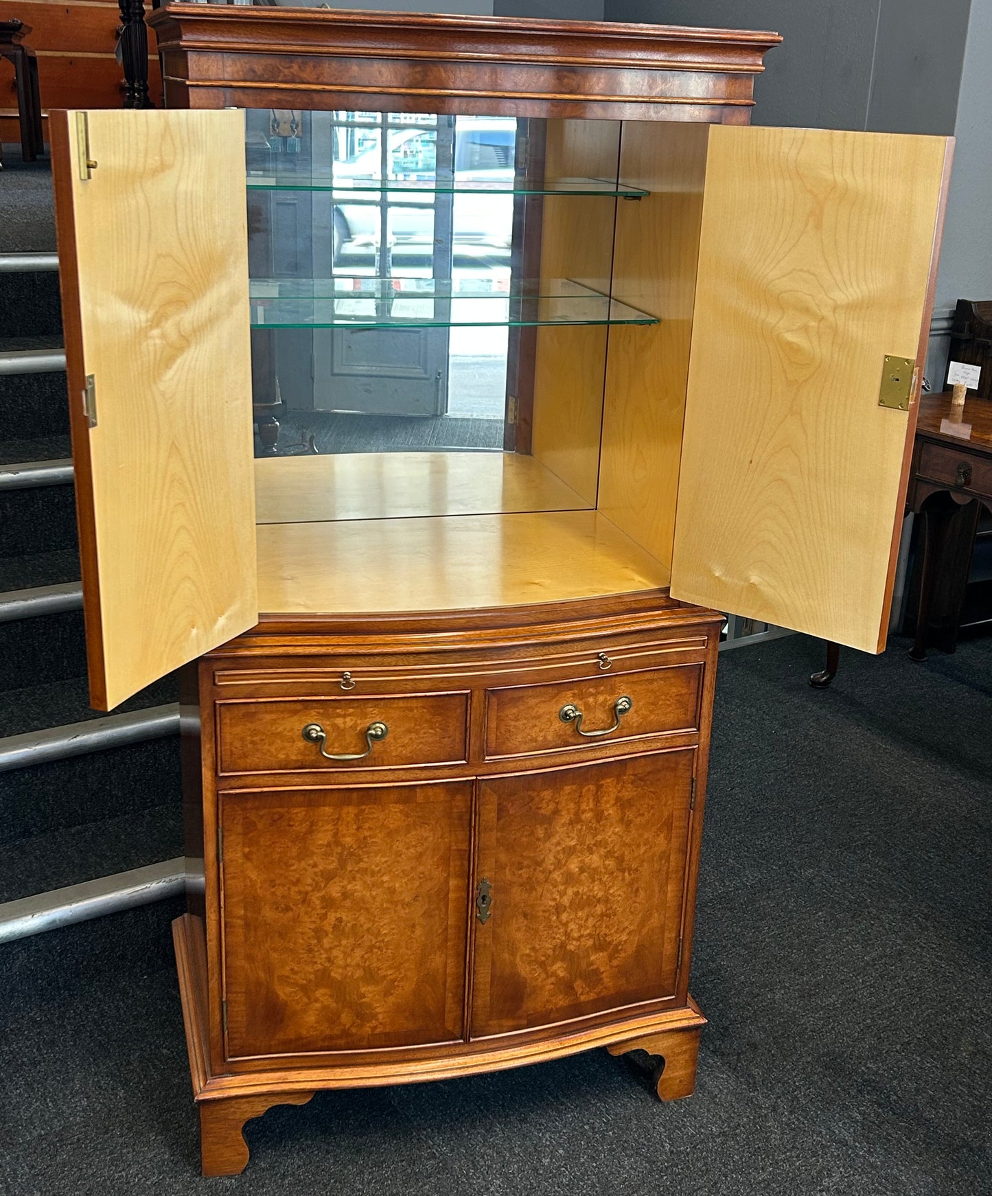 A Bevan Funnell Reprodux Burr Walnut Dinks Cabinet