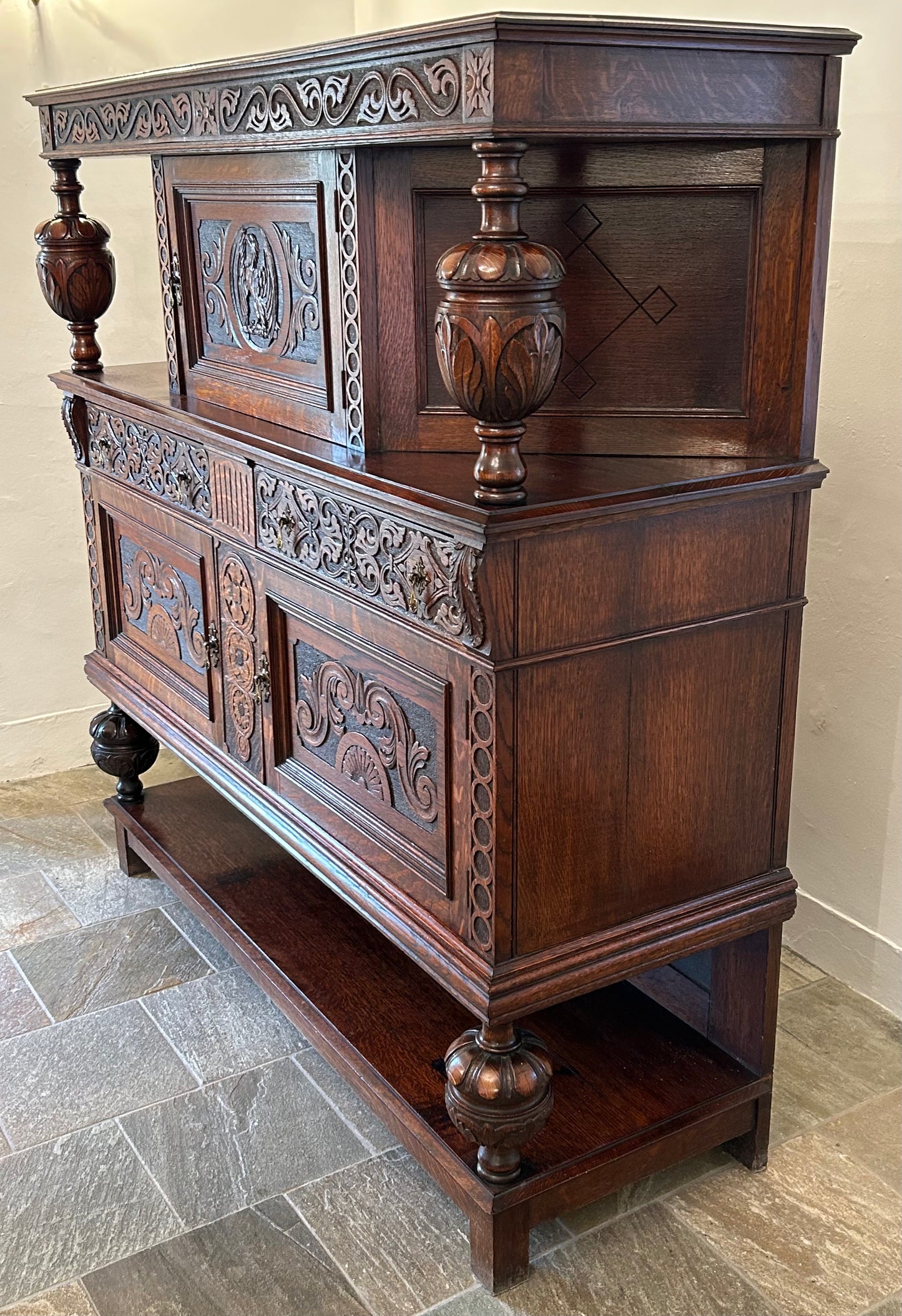 Oak carved court cupboard