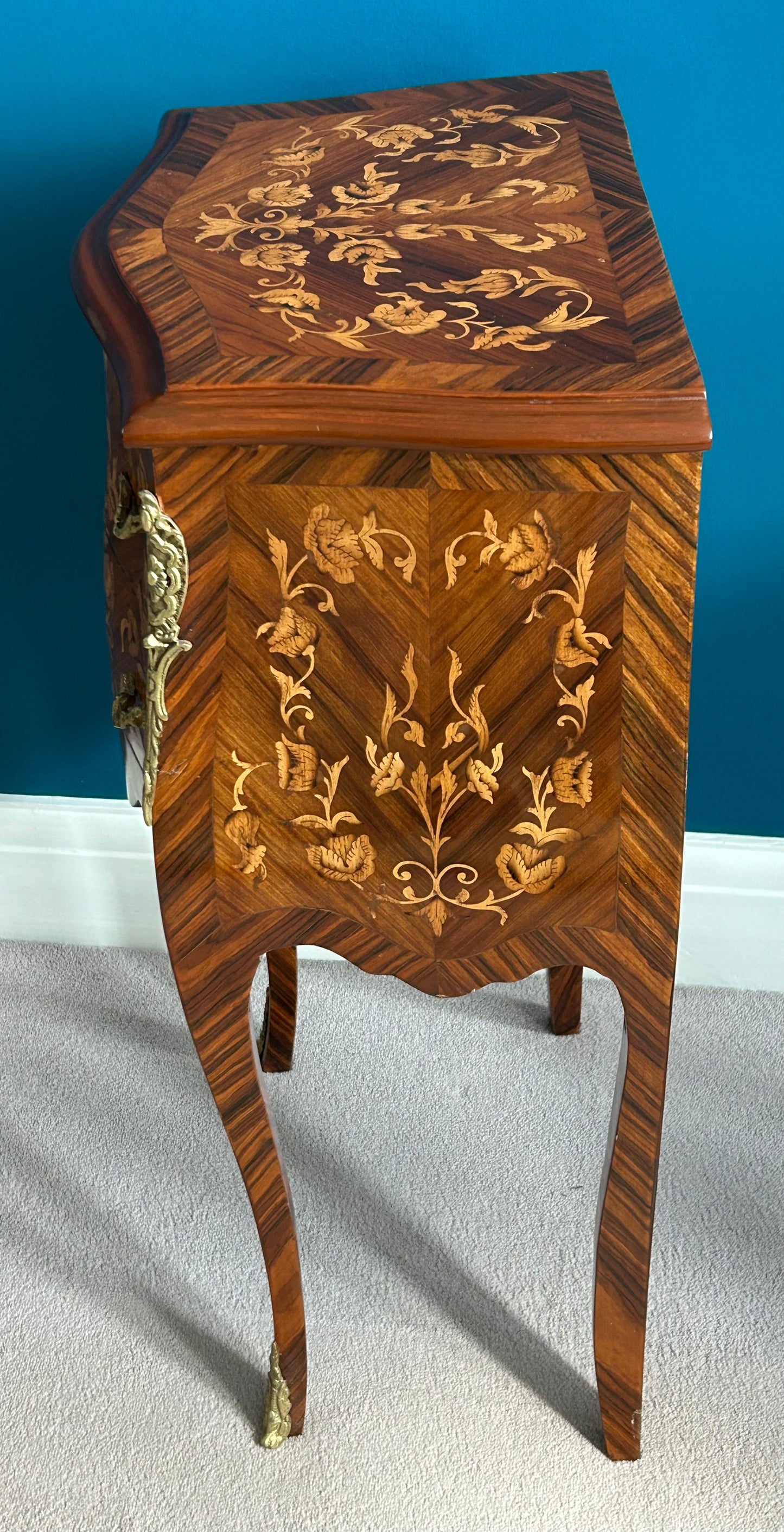Pair of French marquetry bedside cabinets.