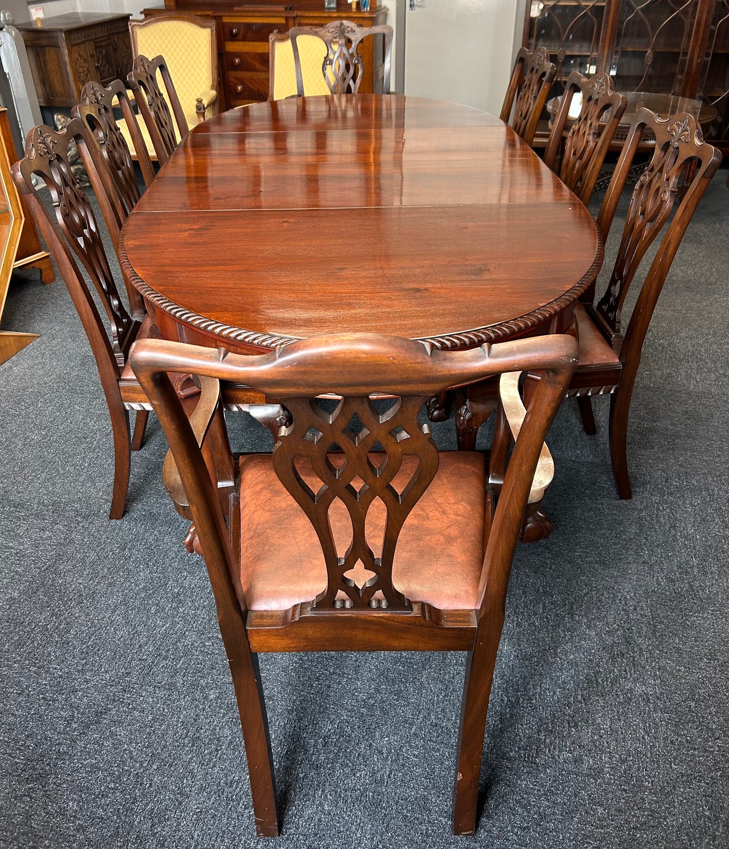 Mahogany Chippendale Style Extending Dining Table And 8 Chairs