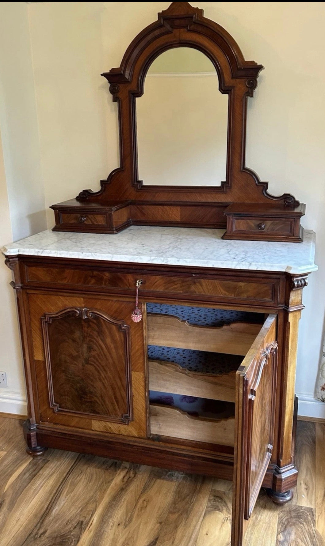 19th Century mahogany French marble top dressing table