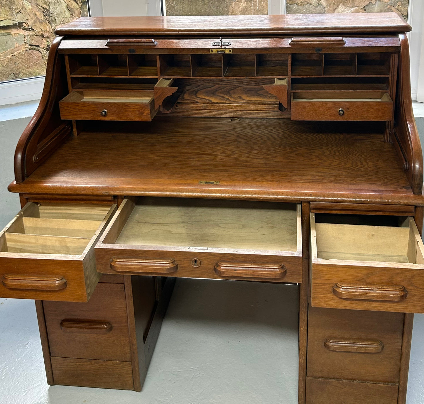 Oak roll top writing desk