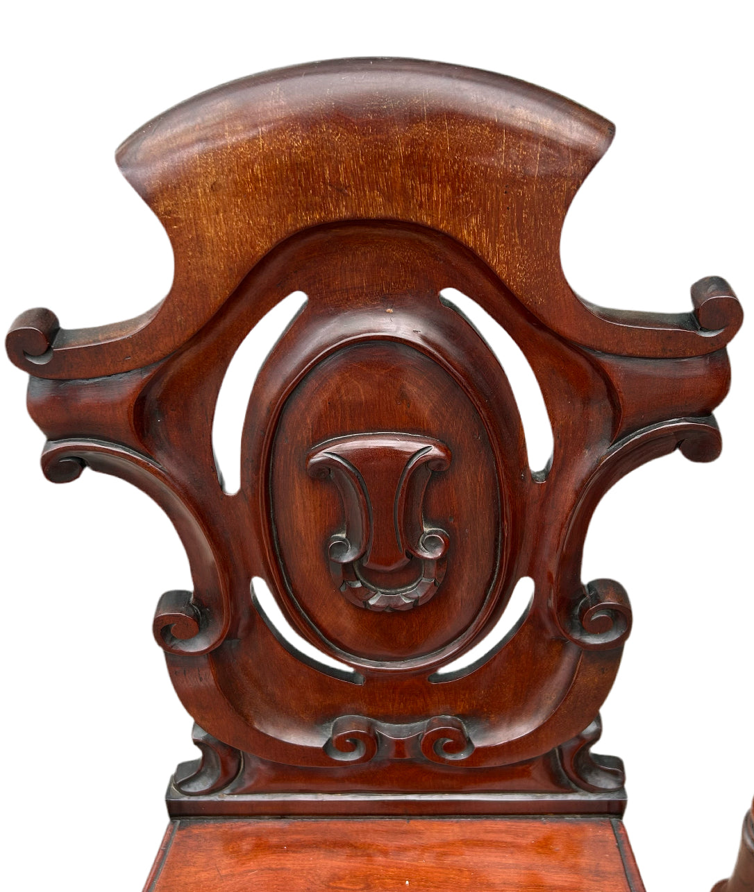 Pair of Victorian mahogany hall chairs