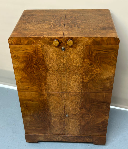 Art Deco Burr walnut metamorphic rise and fall drinks cabinet