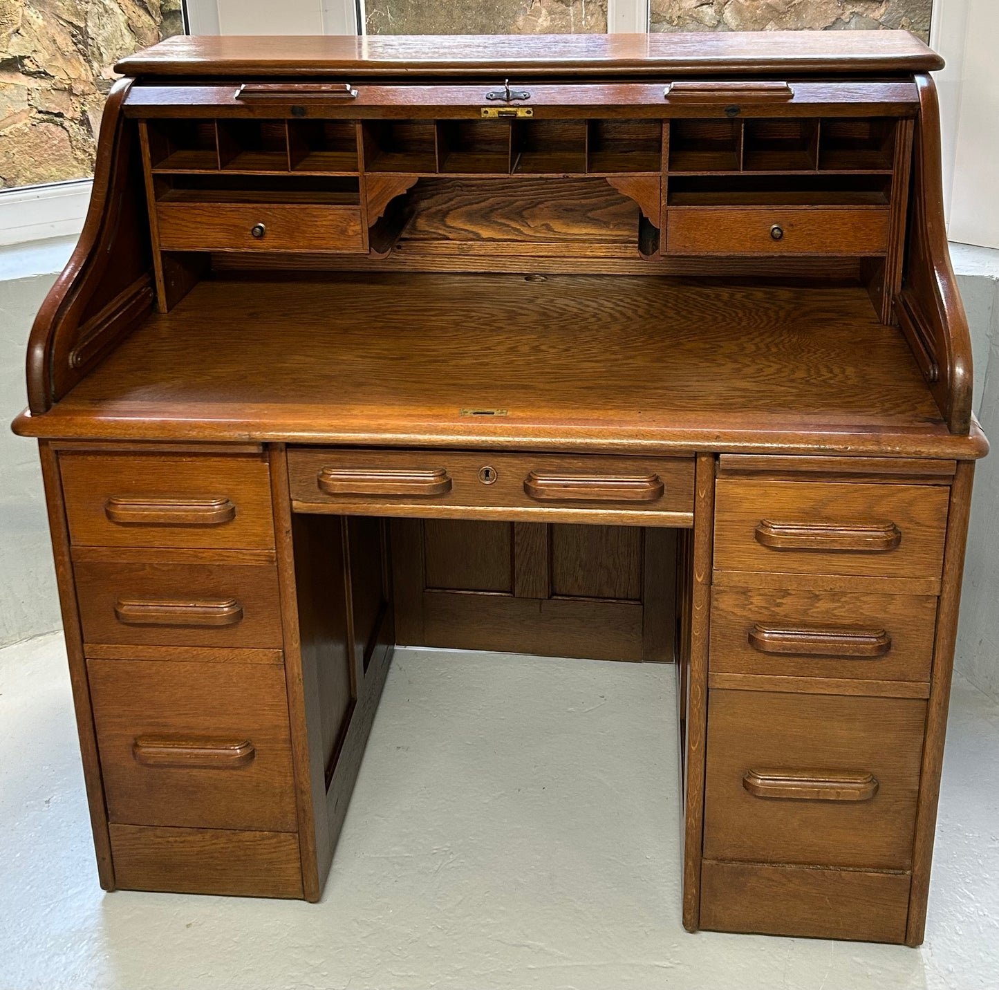 Oak roll top writing desk
