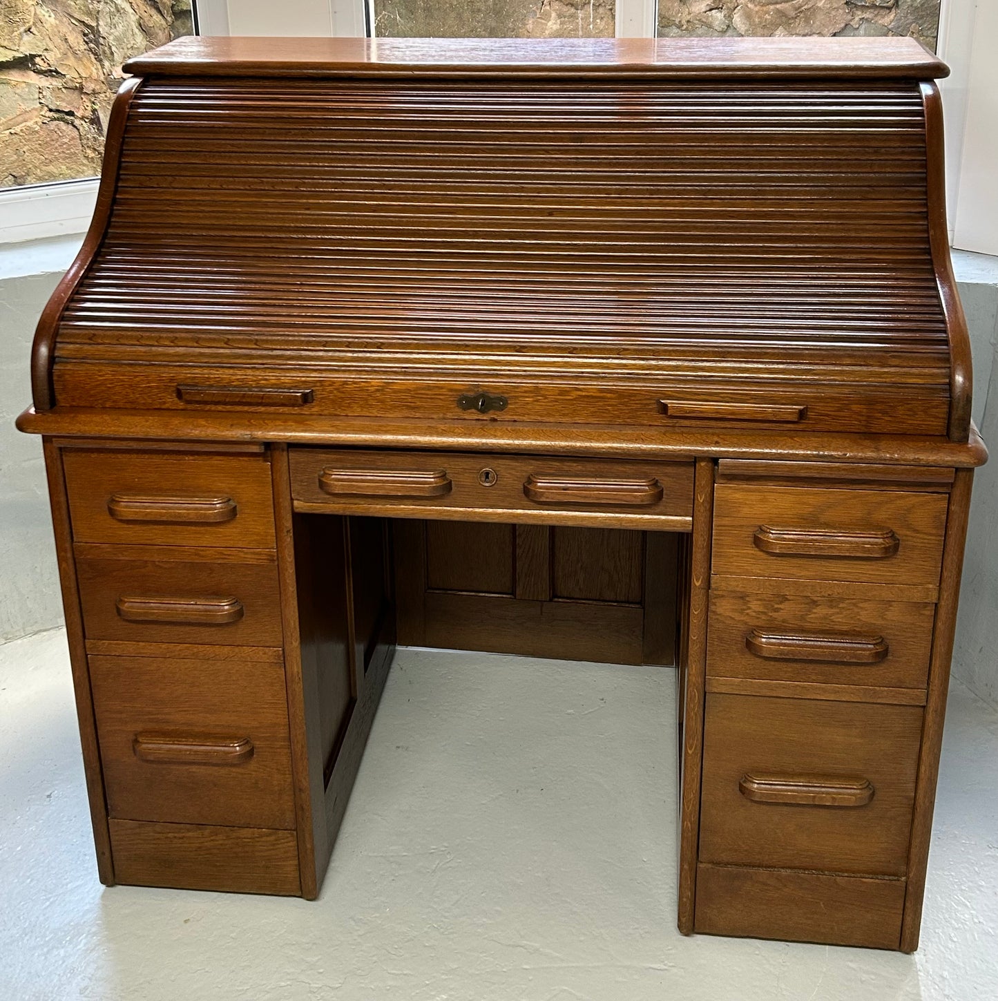 Oak roll top writing desk
