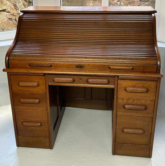 Oak roll top writing desk