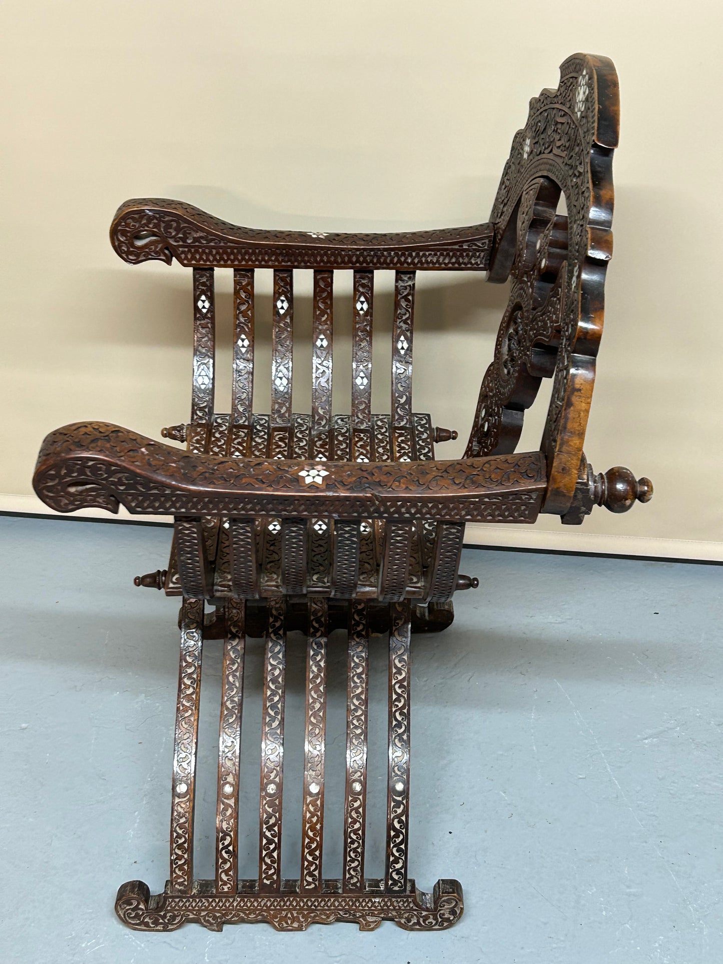 Syrian Middle Eastern inlaid arm chair