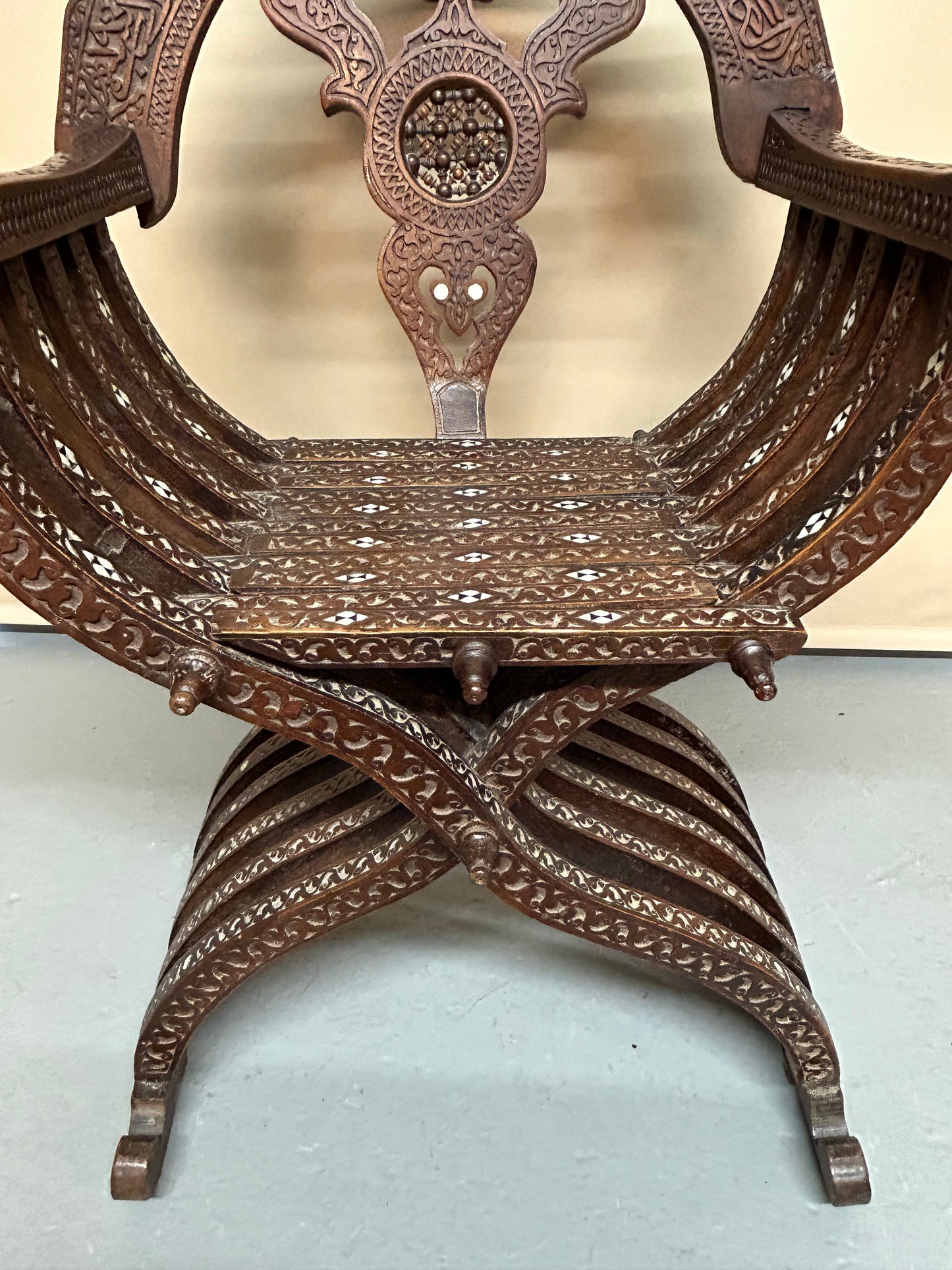 Syrian Middle Eastern inlaid arm chair