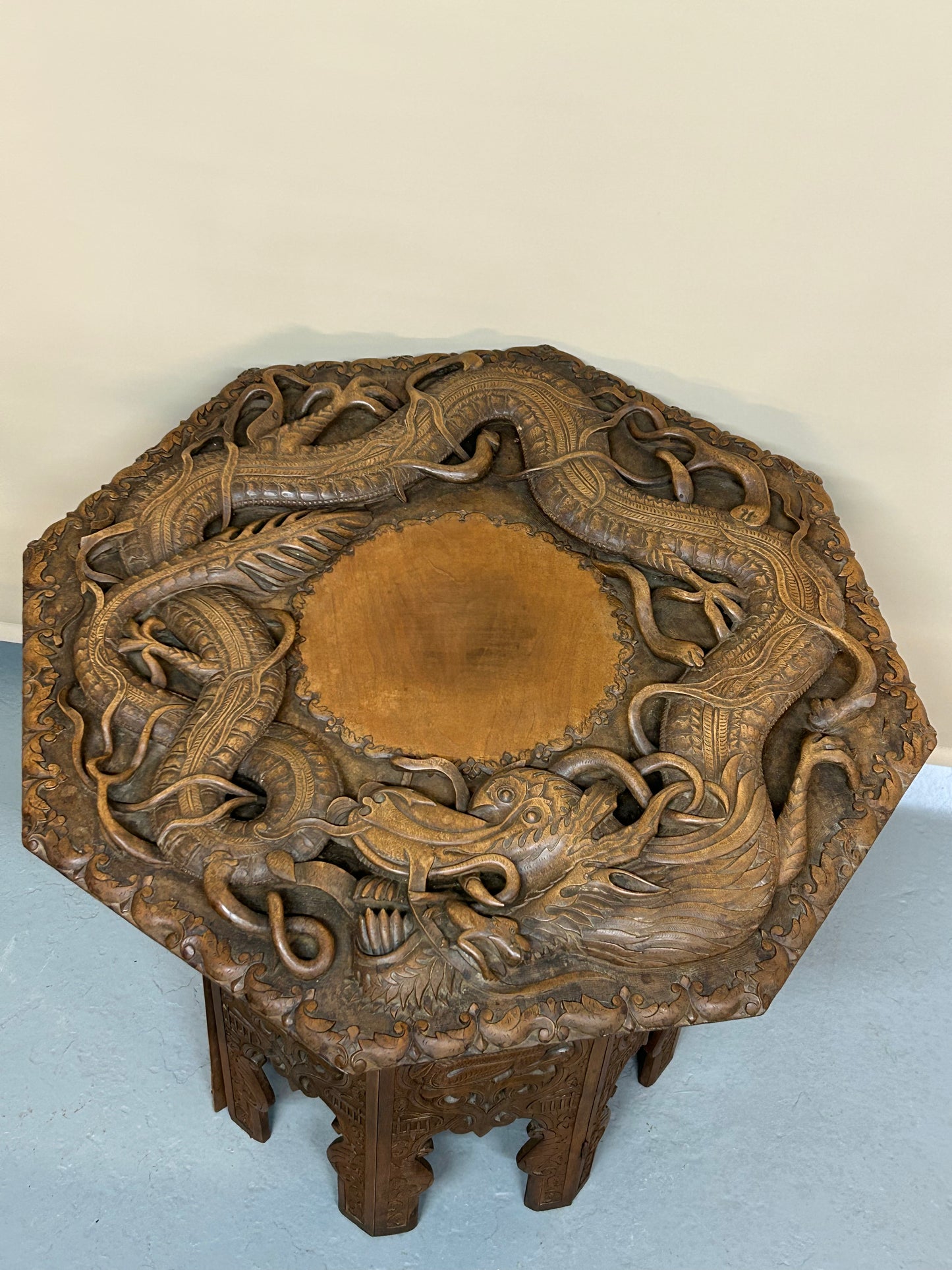 Decorative hand carved Chinese dragon side table