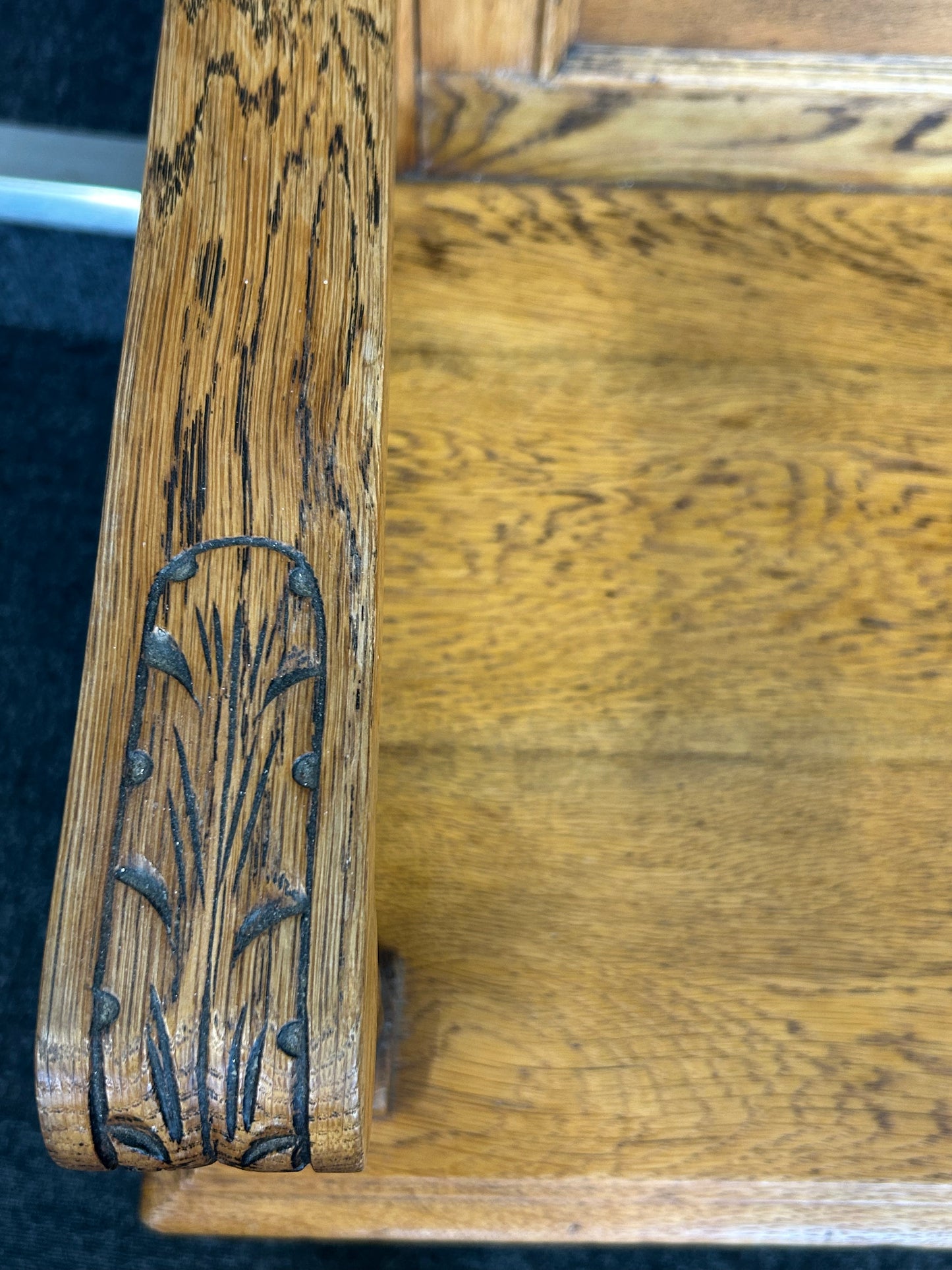 Carved oak hall seat