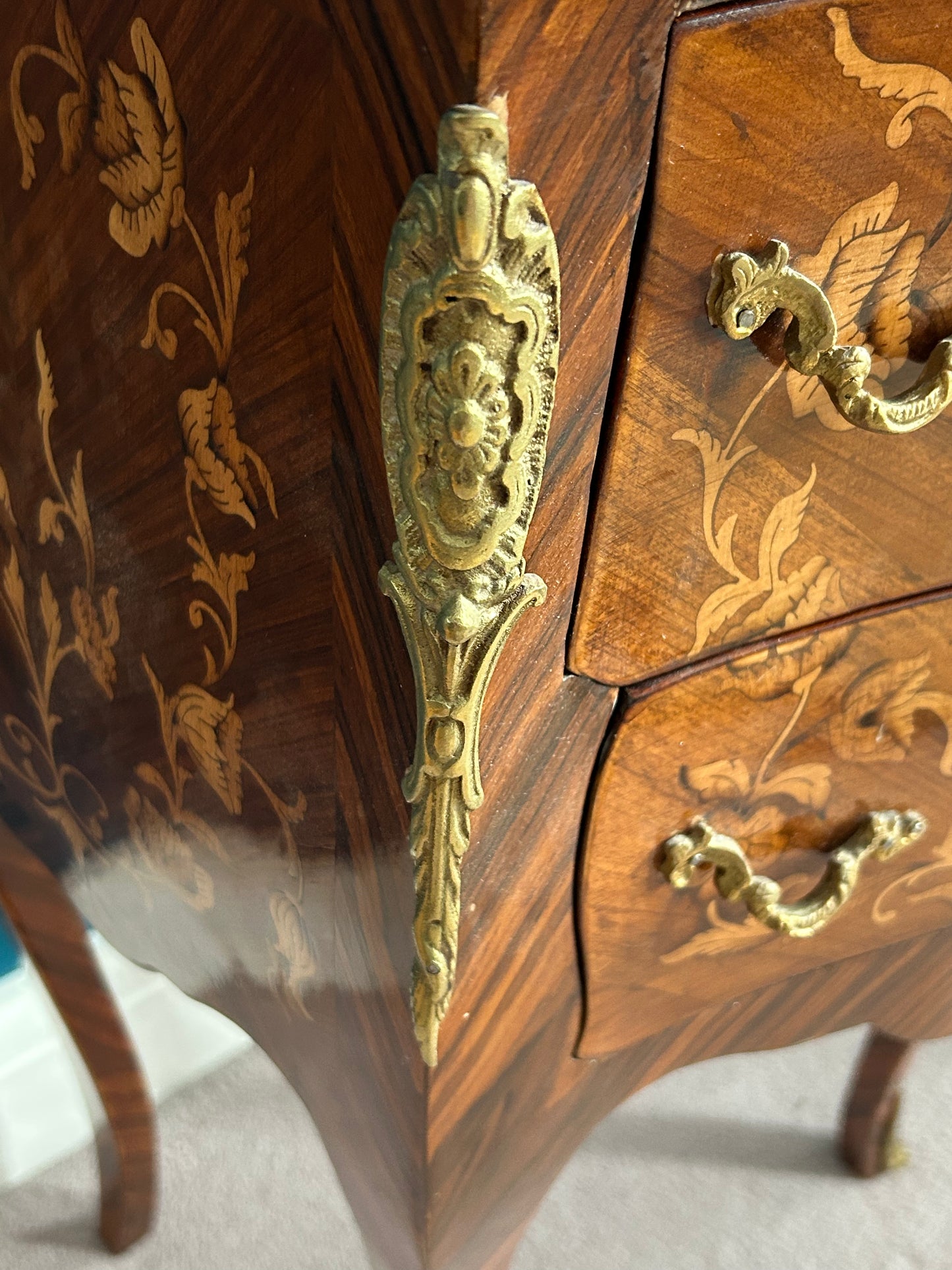 Pair of French marquetry bedside cabinets.