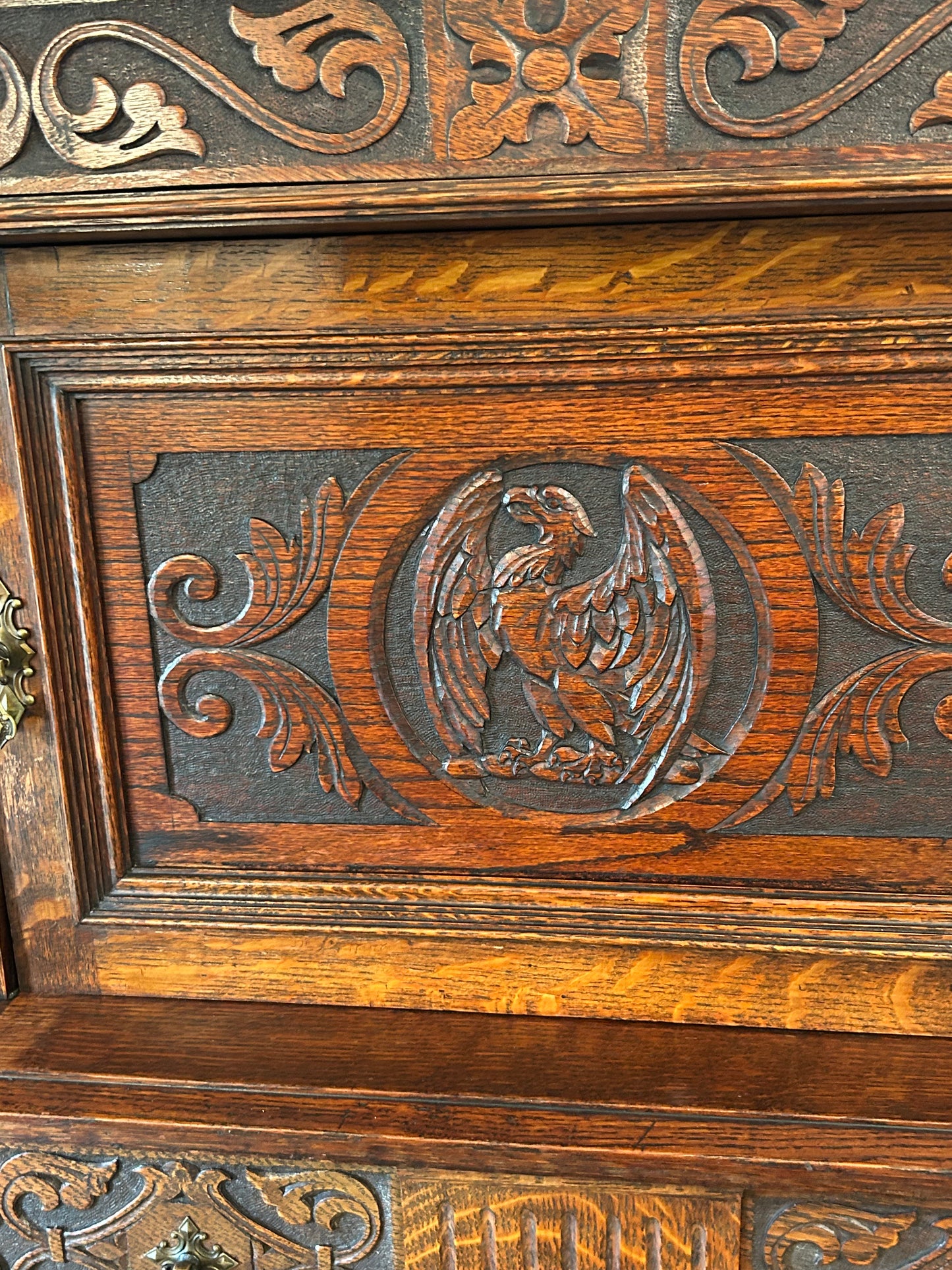 Oak carved court cupboard