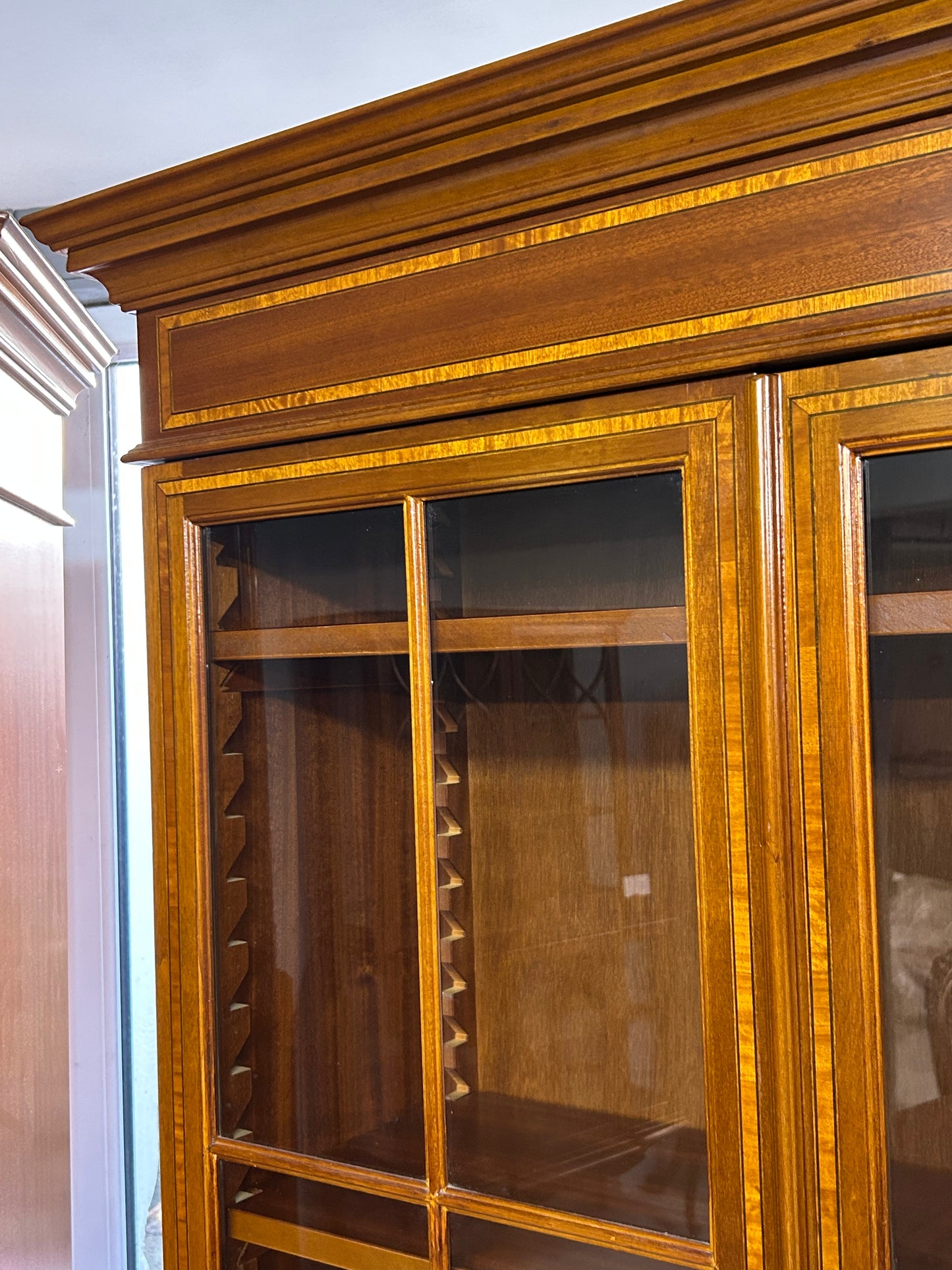 Pair of Mahogany Reproduction inlaid glazed bookcases