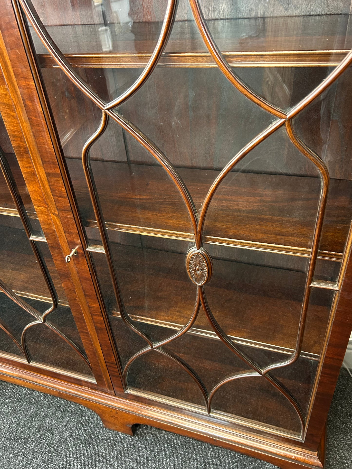 Mahogany 3 door glazed bookcase by Wylie and Lochhead