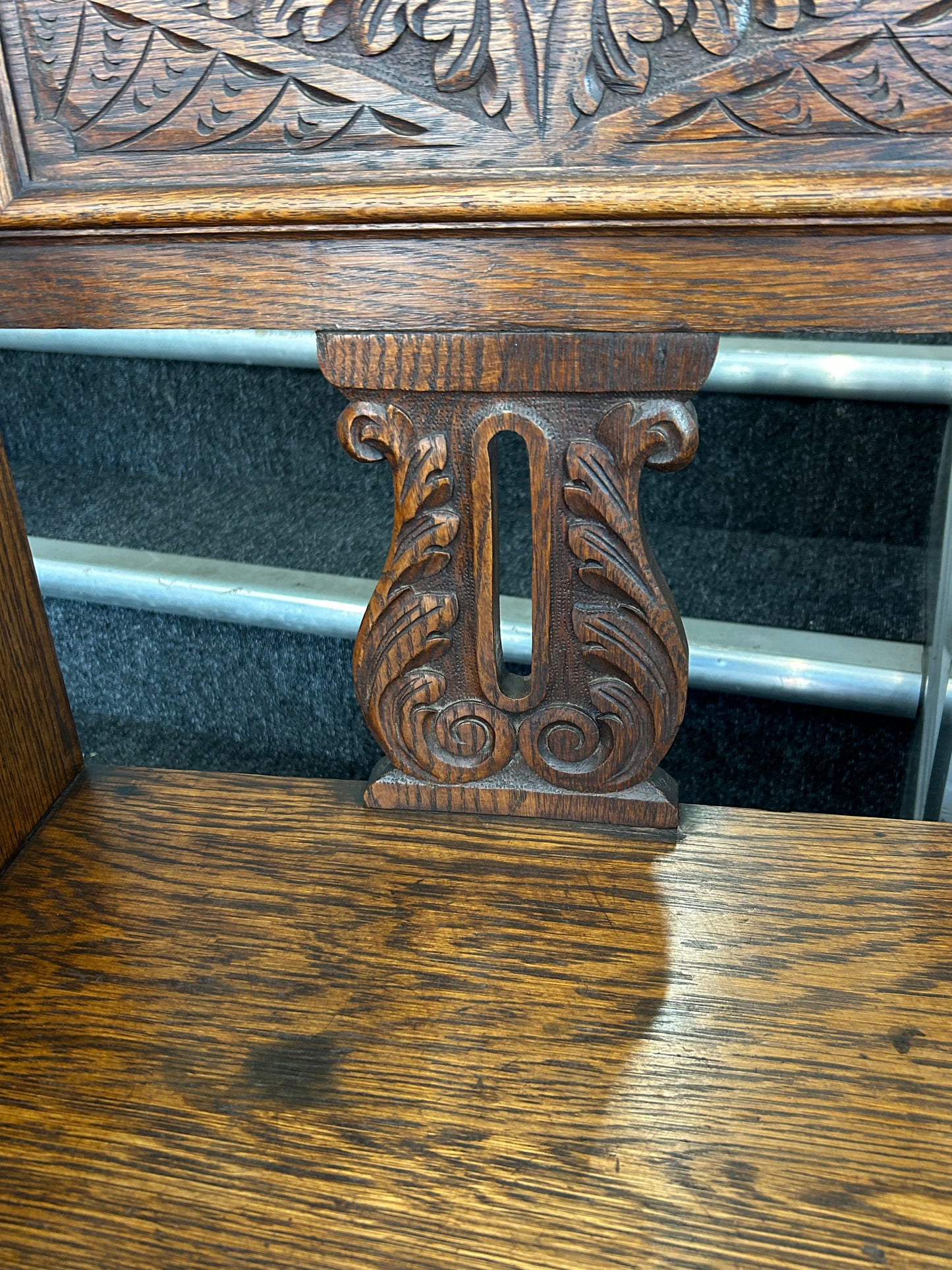 Carved oak hall seat/stick stand